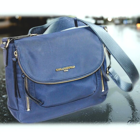 Karl Lagerfeld Paris Cara Navy Nylon Adjustable Cross Body